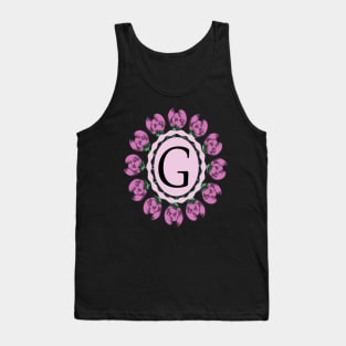 Medallion with capital letter B initial and peony wreath Tank Top